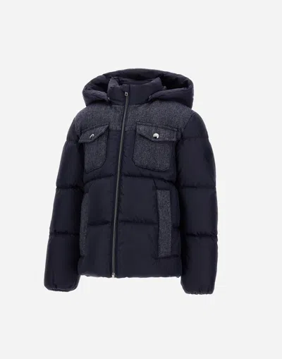 Herno Jacket In Nylon Chamonix And Herringbone Wool Flannel In Blue