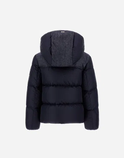 Herno Jacket In Nylon Chamonix And Herringbone Wool Flannel In Blue