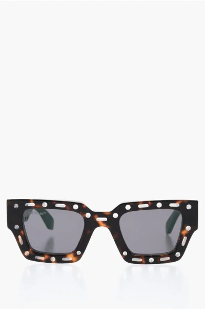 Off-white Tortoiseshell Mercer Sunglasses With Perforated Frame In Black