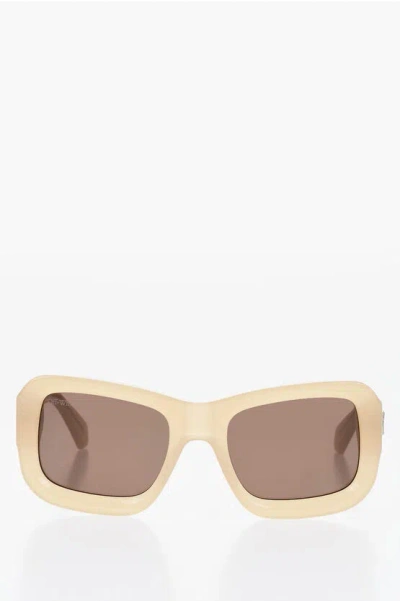 Off-white Solid Color Oversized Verona Rectangular Sunglasses In Brown