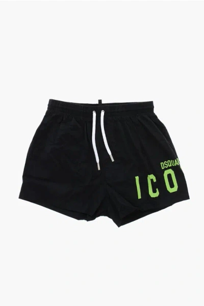Dsquared2 Stretch Nylon Icon Swimshorts In Black