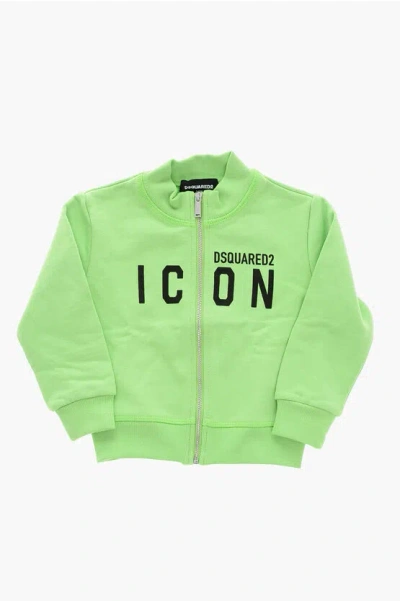 Dsquared2 Icon Brushed Cotton Sweatshirt With Zip Closure In Green