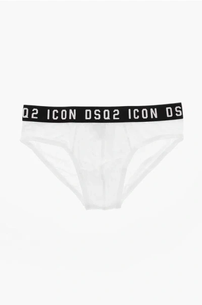 Dsquared2 Icon Stretch Cotton Brief With Contrasting Logoed Band In White