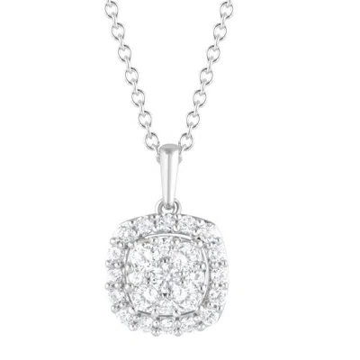 Brilliant Diamond 1 Carat Round Lab Grown Halo Diamond Pendant Necklace In Sterling Silver In Silver