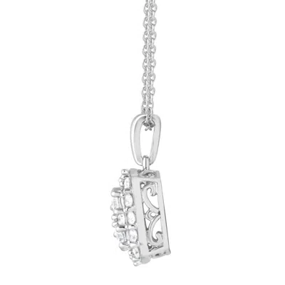 Brilliant Diamond 1 Carat Round Lab Grown Halo Diamond Pendant Necklace In Sterling Silver In Silver