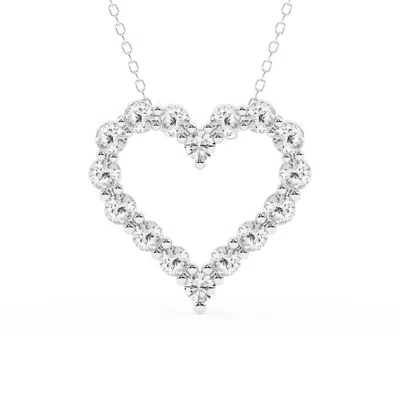 Brilliant Diamond 2 Carat Round Lab Grown Diamond Heart Pendant In Sterling Silver In Silver