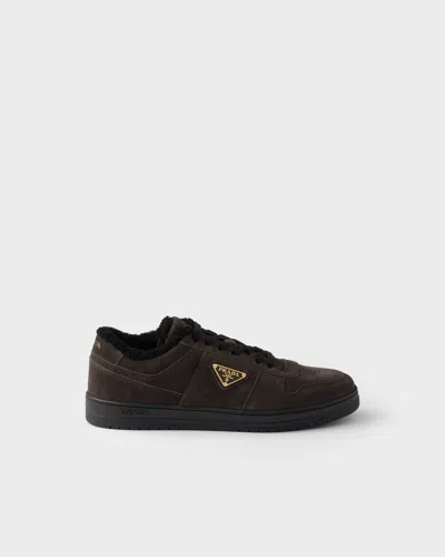 Prada Downtown Suede Sneakers In Brown