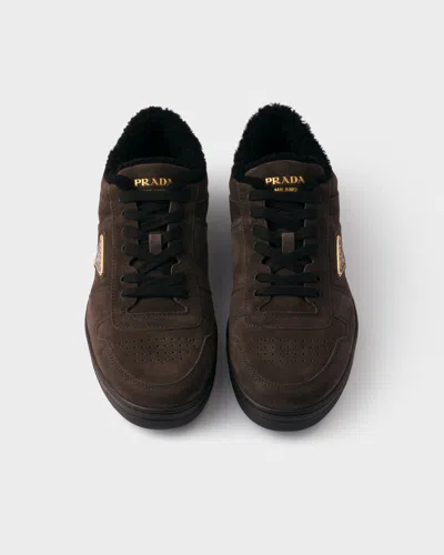 Prada Downtown Suede Sneakers In Brown