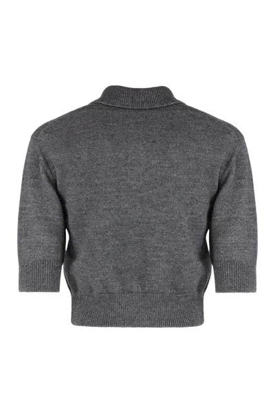 Givenchy Cropped Wool And Alpaca Polo Sweater In Gray