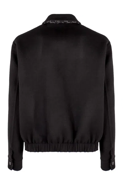 Gucci Men Black Jacket With Classic Collar And Web Motif On The Waist In Cotton Man