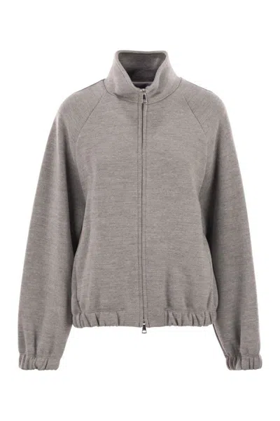 Max Mara Sweatshirt In Double Wool And Cotton Jersey In Gray