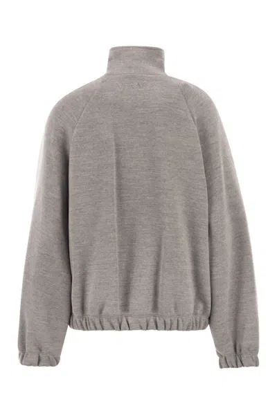 Max Mara Sweatshirt In Double Wool And Cotton Jersey In Gray
