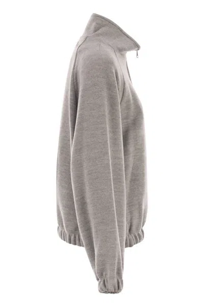 Max Mara Sweatshirt In Double Wool And Cotton Jersey In Gray