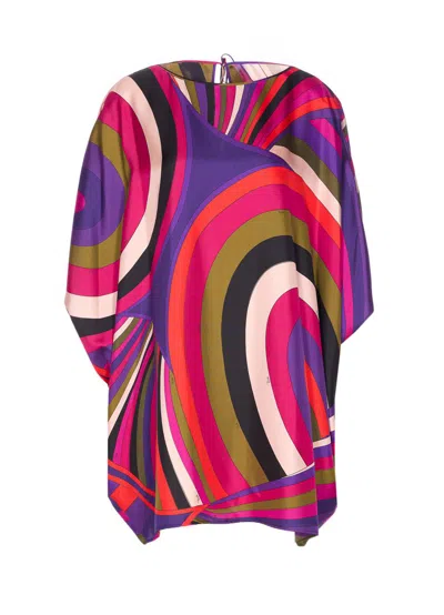 Pucci Iris Print Silk Short Kaftan Clothing In Multi