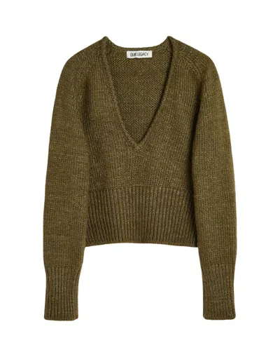 Our Legacy Cropped Brown Knitted Sweater In Green