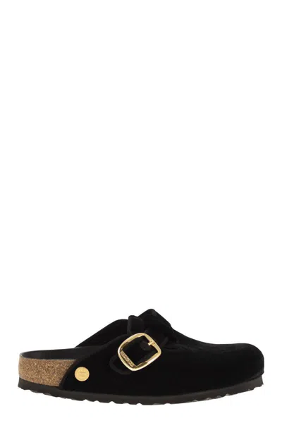 Birkenstock Boston Big Buckle Velvet Mule In Black