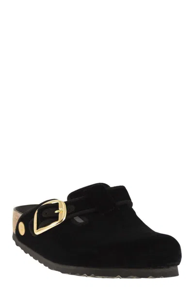 Birkenstock Boston Big Buckle Velvet Mule In Black