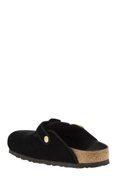 Birkenstock Boston Big Buckle Velvet Mule In Black