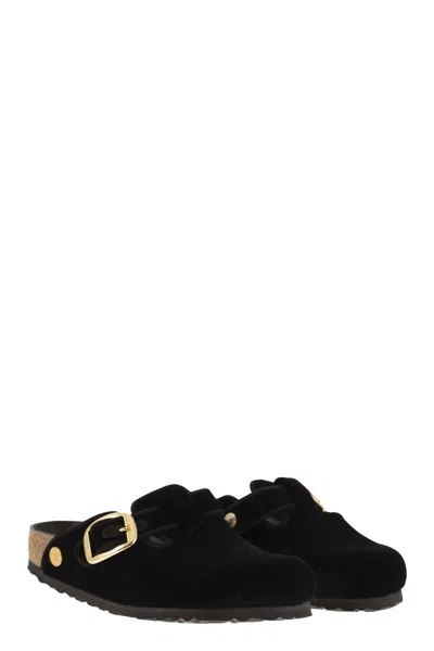 Birkenstock Boston Big Buckle Velvet Mule In Black
