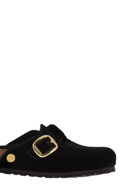 Birkenstock Boston Big Buckle Velvet Mule In Black