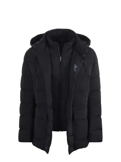 Fay Padded Pea Coat In Melange Canvas In Black