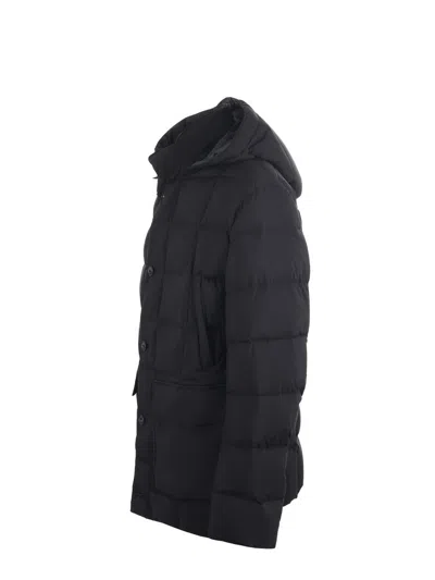 Fay Padded Pea Coat In Melange Canvas In Black