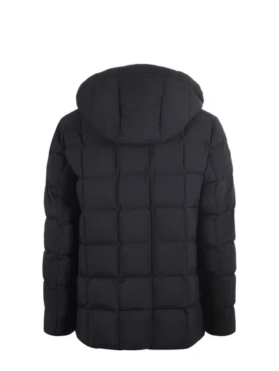 Fay Padded Pea Coat In Melange Canvas In Black