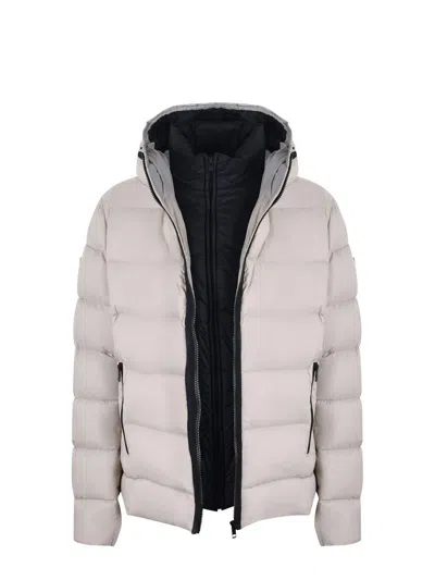 Fay Double-front Down Jacket In Calendered Poplin In Neutral