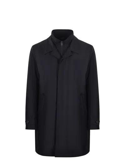Fay Double-front Raincoat In Black