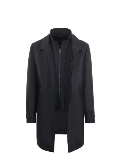 Fay Double-front Raincoat In Black