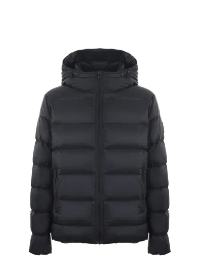 Fay Hooded Quilted Jacket Side Pockets In Black