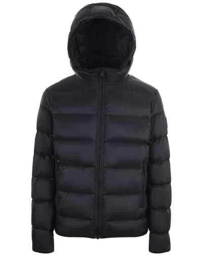 Fay Hooded Quilted Jacket Side Pockets In Black
