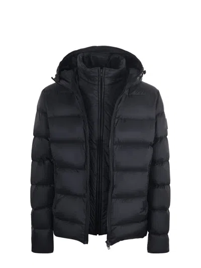 Fay Hooded Quilted Jacket Side Pockets In Black