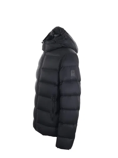 Fay Hooded Quilted Jacket Side Pockets In Black