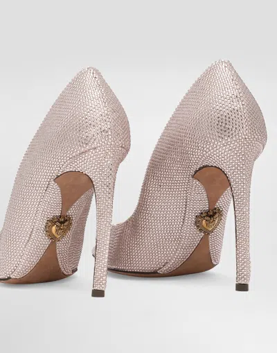 Dolce & Gabbana Devotion Satin Pumps With Rhinestones In Pink