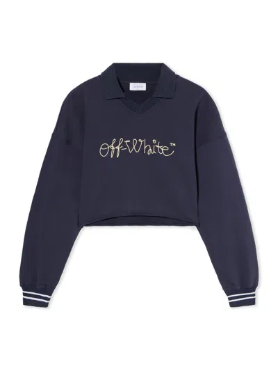 Off-white Embroidered Script Logo Crop Polo Sweater In Multi