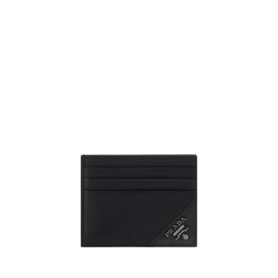Prada Saffiano Leather Card Holder In Black