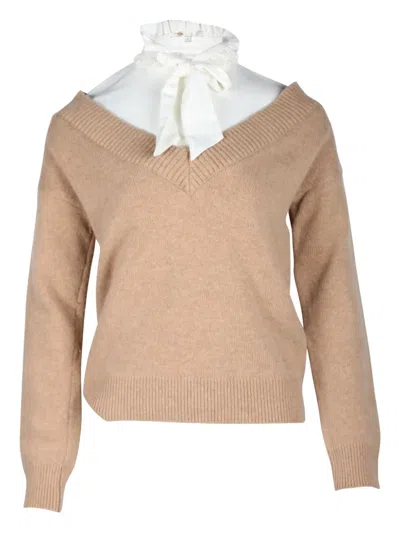 Pre-owned Maje Tie-neck Wool Sweater In Brown