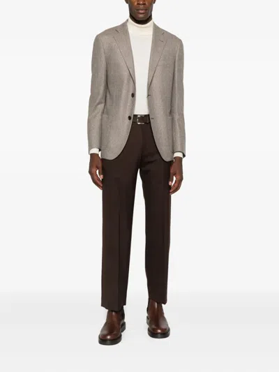 Corneliani Tailored Brown Blazer With Classic Design In Neutral