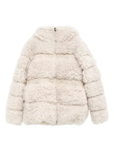 Moncler Verie Teddy Hooded Short Down Jacket In White