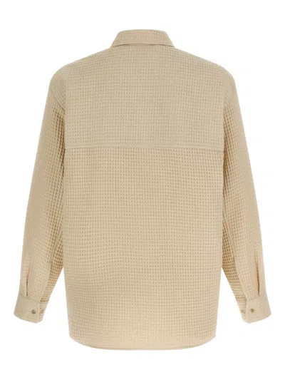 Séfr Sefr Waffle Knit Pointed Collar Button Closure Long Cuffed Sleeves Shirt In Neutral
