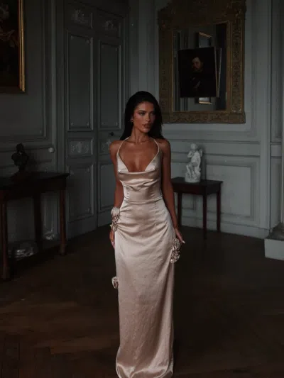 Outcast Abella Satin Maxi Dress Champagne In Neutral