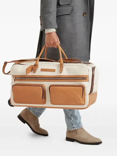 Brunello Cucinelli Grained Calfskin Trolley Bag In Neutral