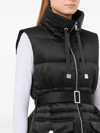 Liu •jo Belted Padded Long Gilet In Black