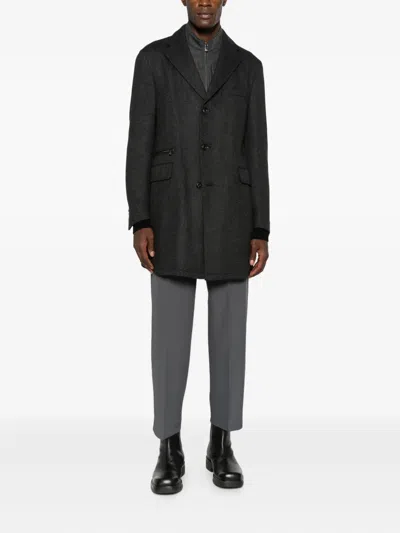 Corneliani Tailored Grey Coat With Structured Lapel In Black