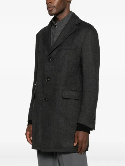 Corneliani Tailored Grey Coat With Structured Lapel In Black
