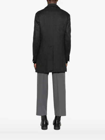 Corneliani Tailored Grey Coat With Structured Lapel In Black