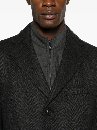 Corneliani Tailored Grey Coat With Structured Lapel In Black