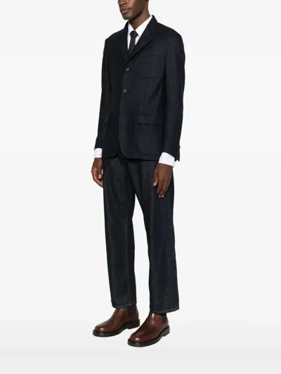 Corneliani Structured Blue Jacket With Stand Collar In Blue