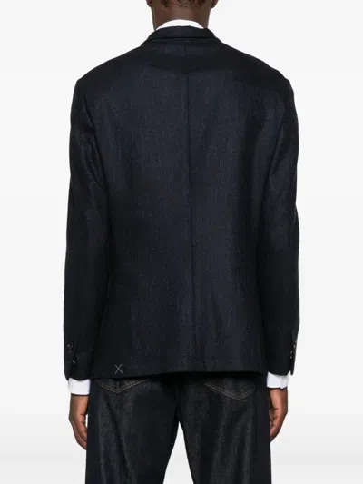 Corneliani Structured Blue Jacket With Stand Collar In Blue